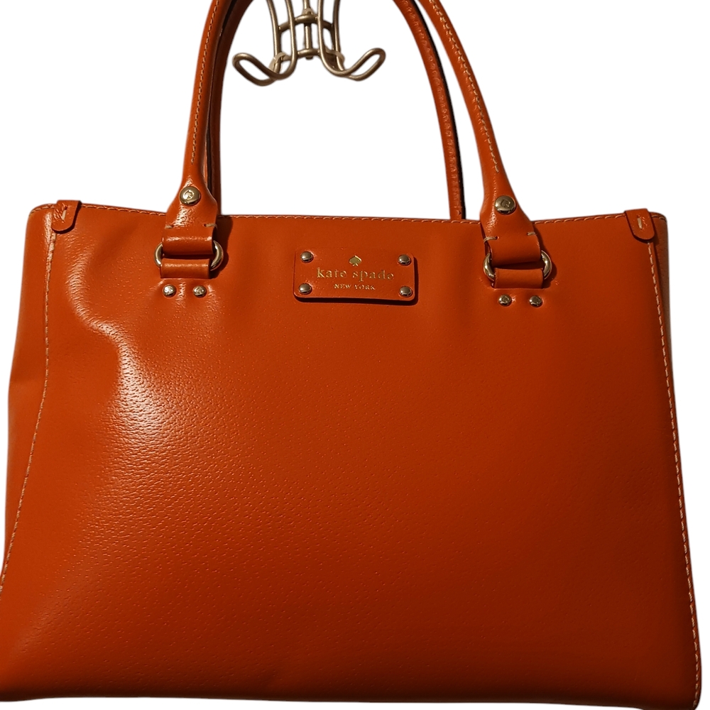 Vibrant Orange Leather Satchel with Gold Hardware